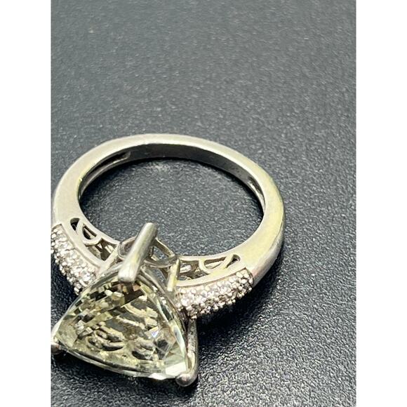 D'Joy Carat Genuine Green Amethyst White Topaz 925 Sterling Silver Ring Size 7 - Picture 5 of 11